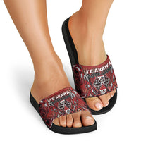 Aotearoa Te Arawa Slide Sandals Maori Tribal Dark Red Paua Shell Pattern DT05 - Polynesian Pride
