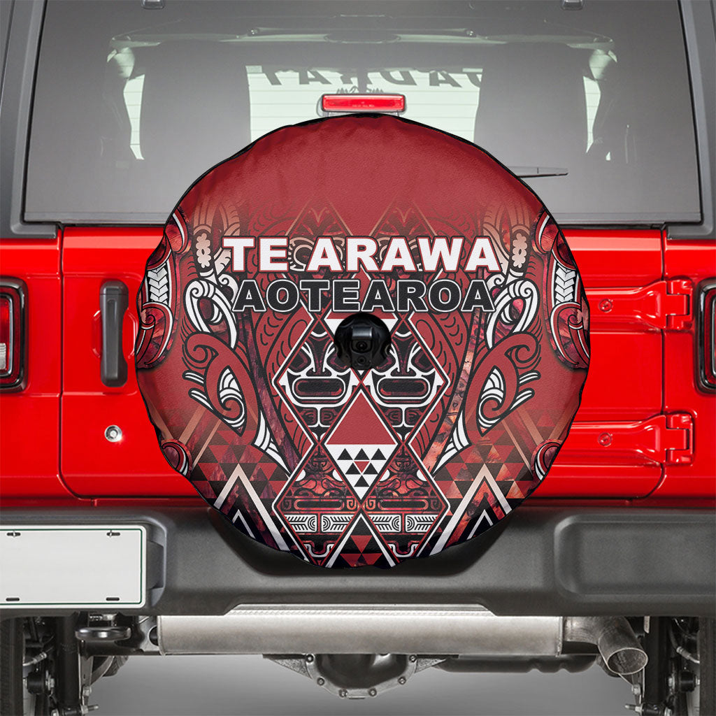 Aotearoa Te Arawa Spare Tire Cover Maori Tribal Dark Red Paua Shell Pattern DT05 - Polynesian Pride
