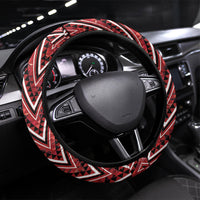 Aotearoa Te Arawa Steering Wheel Cover Maori Tribal Dark Red Paua Shell Pattern DT05 Universal Fit Red - Polynesian Pride