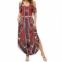 Aotearoa Te Arawa Summer Maxi Dress Maori Tribal Dark Red Paua Shell Pattern DT05 Women Red - Polynesian Pride