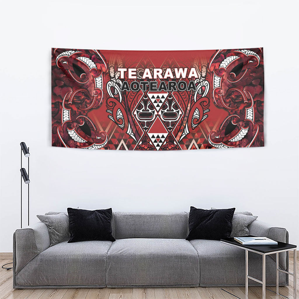 Aotearoa Te Arawa Tapestry Maori Tribal Dark Red Paua Shell Pattern DT05 - Polynesian Pride