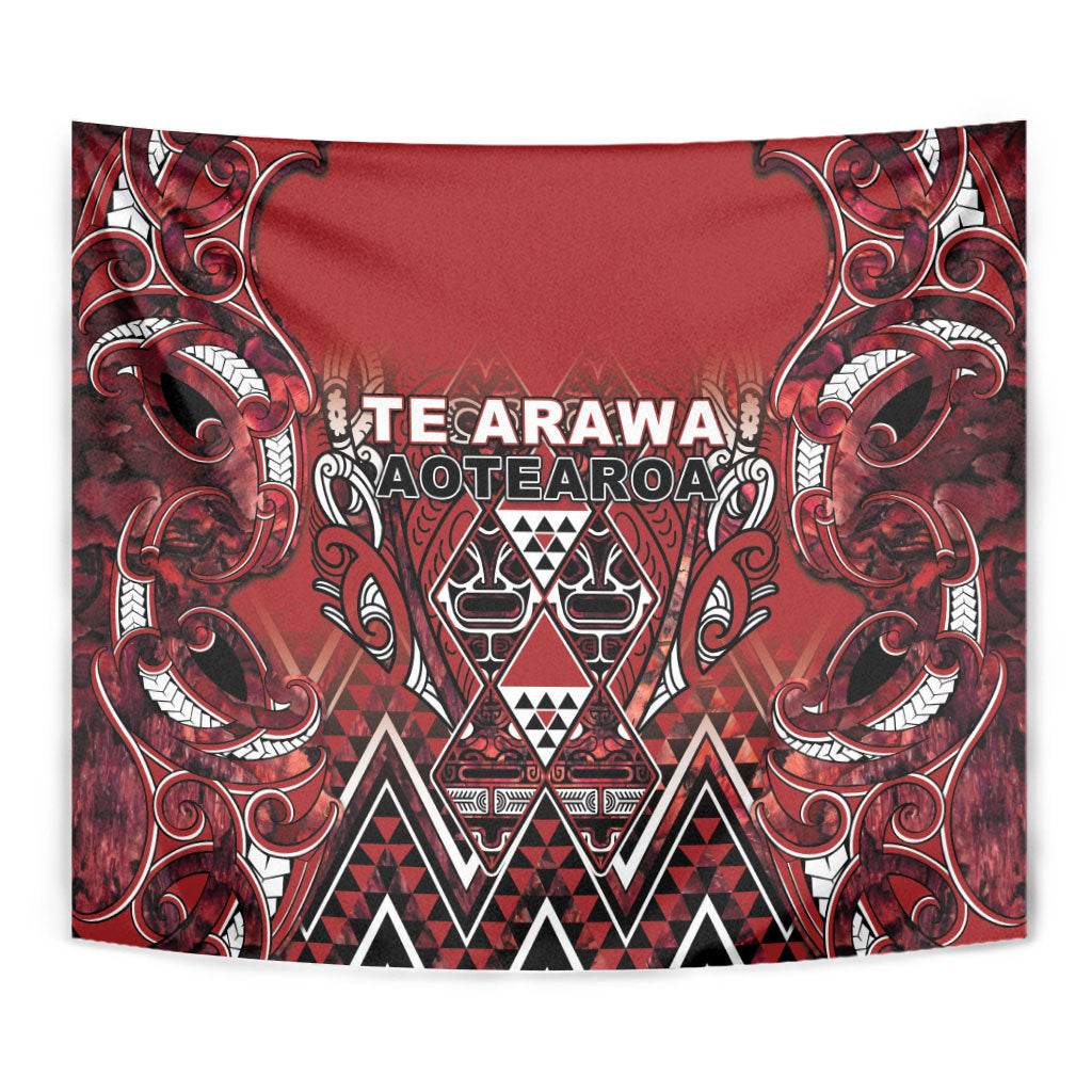 Aotearoa Te Arawa Tapestry Maori Tribal Dark Red Paua Shell Pattern DT05 - Polynesian Pride