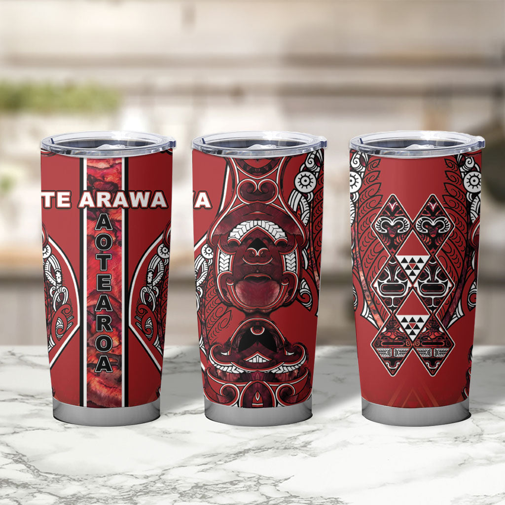 Aotearoa Te Arawa Tumbler Cup Maori Tribal Dark Red Paua Shell Pattern DT05 - Polynesian Pride