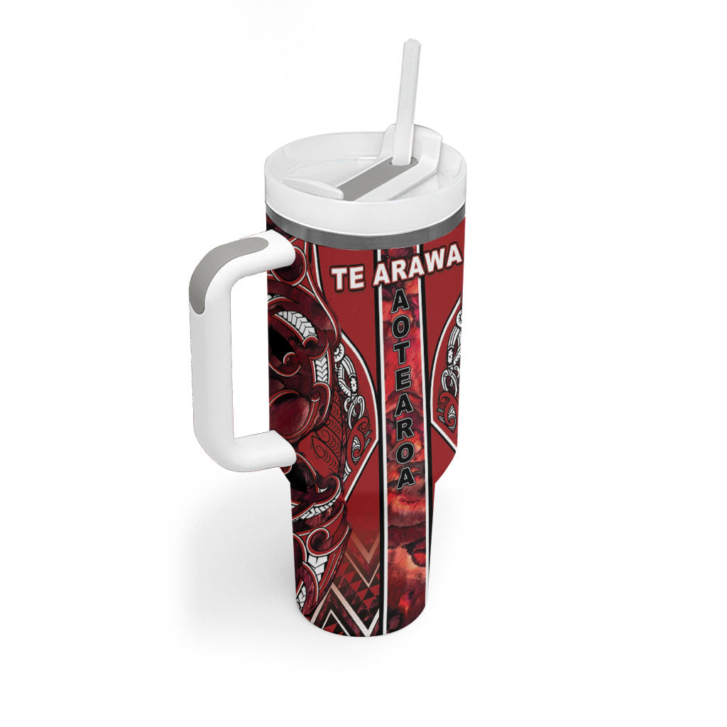 Aotearoa Te Arawa Tumbler With Handle Maori Tribal Dark Red Paua Shell Pattern DT05 - Polynesian Pride
