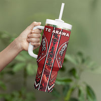 Aotearoa Te Arawa Tumbler With Handle Maori Tribal Dark Red Paua Shell Pattern DT05 - Polynesian Pride