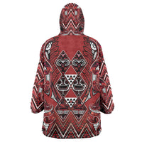 Aotearoa Te Arawa Wearable Blanket Hoodie Maori Tribal Dark Red Paua Shell Pattern DT05 - Polynesian Pride