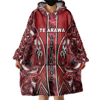Aotearoa Te Arawa Wearable Blanket Hoodie Maori Tribal Dark Red Paua Shell Pattern DT05 - Polynesian Pride