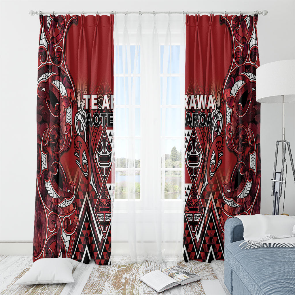 Aotearoa Te Arawa Window Curtain Maori Tribal Dark Red Paua Shell Pattern DT05 - Polynesian Pride