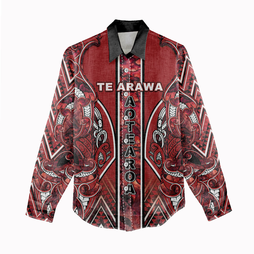 Aotearoa Te Arawa Women Casual Shirt Maori Tribal Dark Red Paua Shell Pattern DT05 - Polynesian Pride