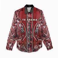Aotearoa Te Arawa Women Casual Shirt Maori Tribal Dark Red Paua Shell Pattern DT05 - Polynesian Pride