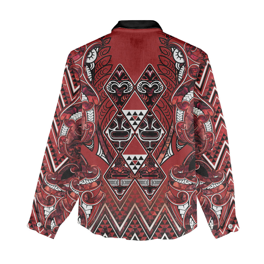 Aotearoa Te Arawa Women Casual Shirt Maori Tribal Dark Red Paua Shell Pattern DT05 - Polynesian Pride