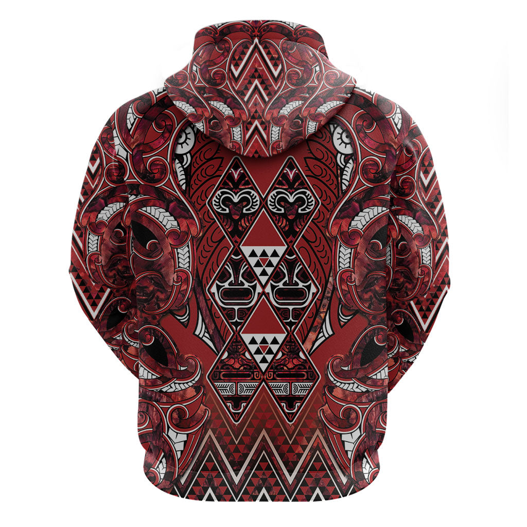 Aotearoa Te Arawa Zip Hoodie Maori Tribal Dark Red Paua Shell Pattern DT05 - Polynesian Pride