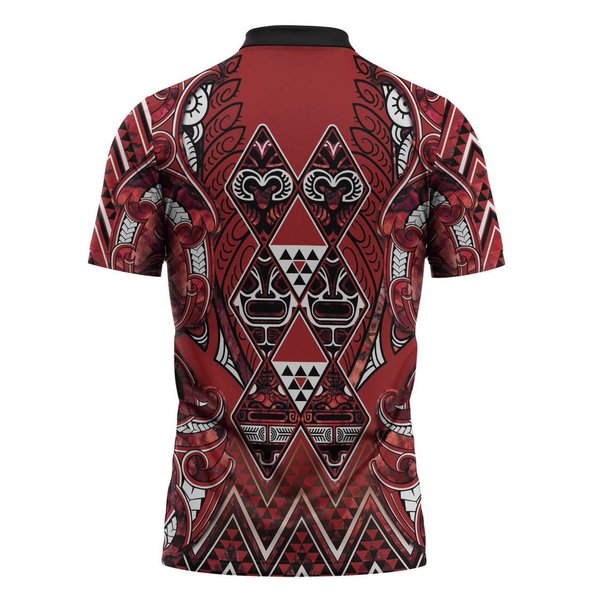 Aotearoa Te Arawa Zipper Polo Shirt Maori Tribal Dark Red Paua Shell Pattern DT05 - Polynesian Pride