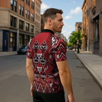 Aotearoa Te Arawa Zipper Polo Shirt Maori Tribal Dark Red Paua Shell Pattern DT05 - Polynesian Pride