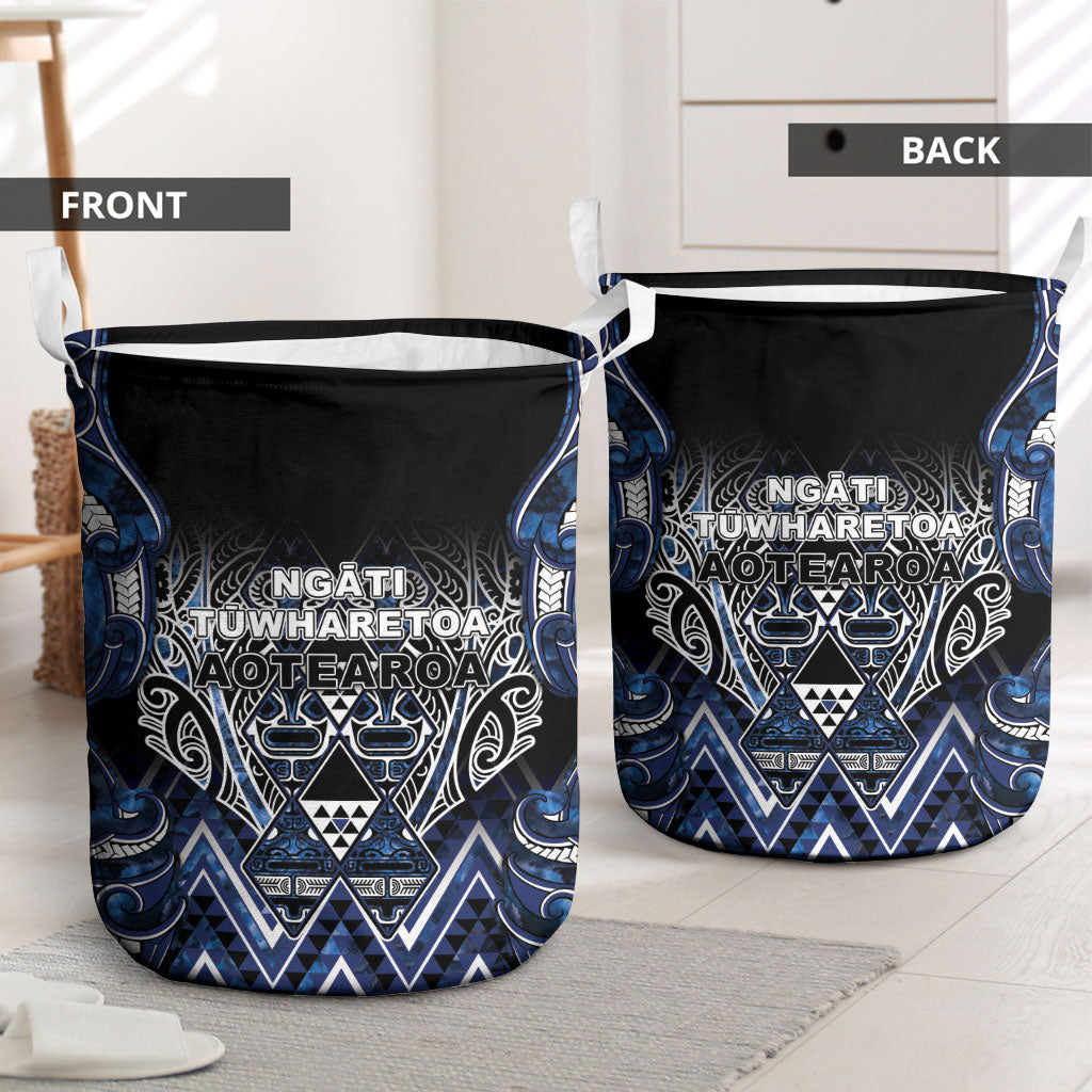Aotearoa Tuwharetoa Laundry Basket Maori Tribal Navy Paua Shell Pattern DT05 - Polynesian Pride