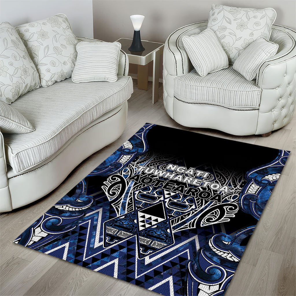 Aotearoa Tuwharetoa Area Rug Maori Tribal Navy Paua Shell Pattern DT05 - Polynesian Pride