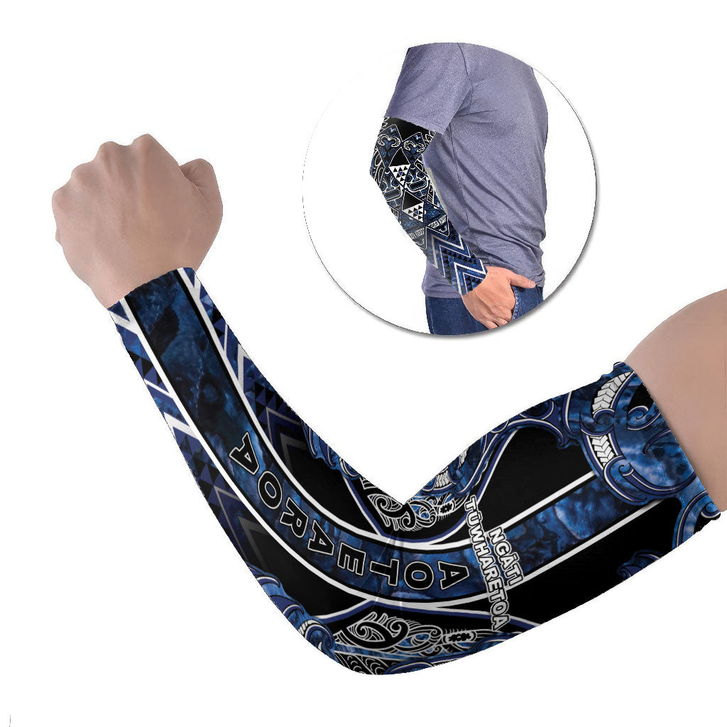 Aotearoa Tuwharetoa Arm Sleeves Maori Tribal Navy Paua Shell Pattern DT05 Set of 2 Navy - Polynesian Pride