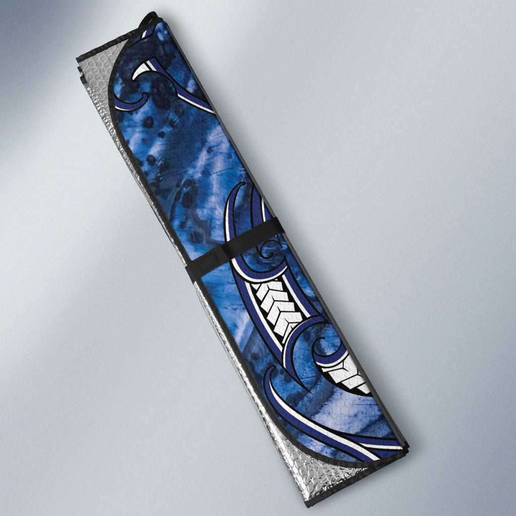 Aotearoa Tuwharetoa Auto Sun Shade Maori Tribal Navy Paua Shell Pattern DT05 - Polynesian Pride