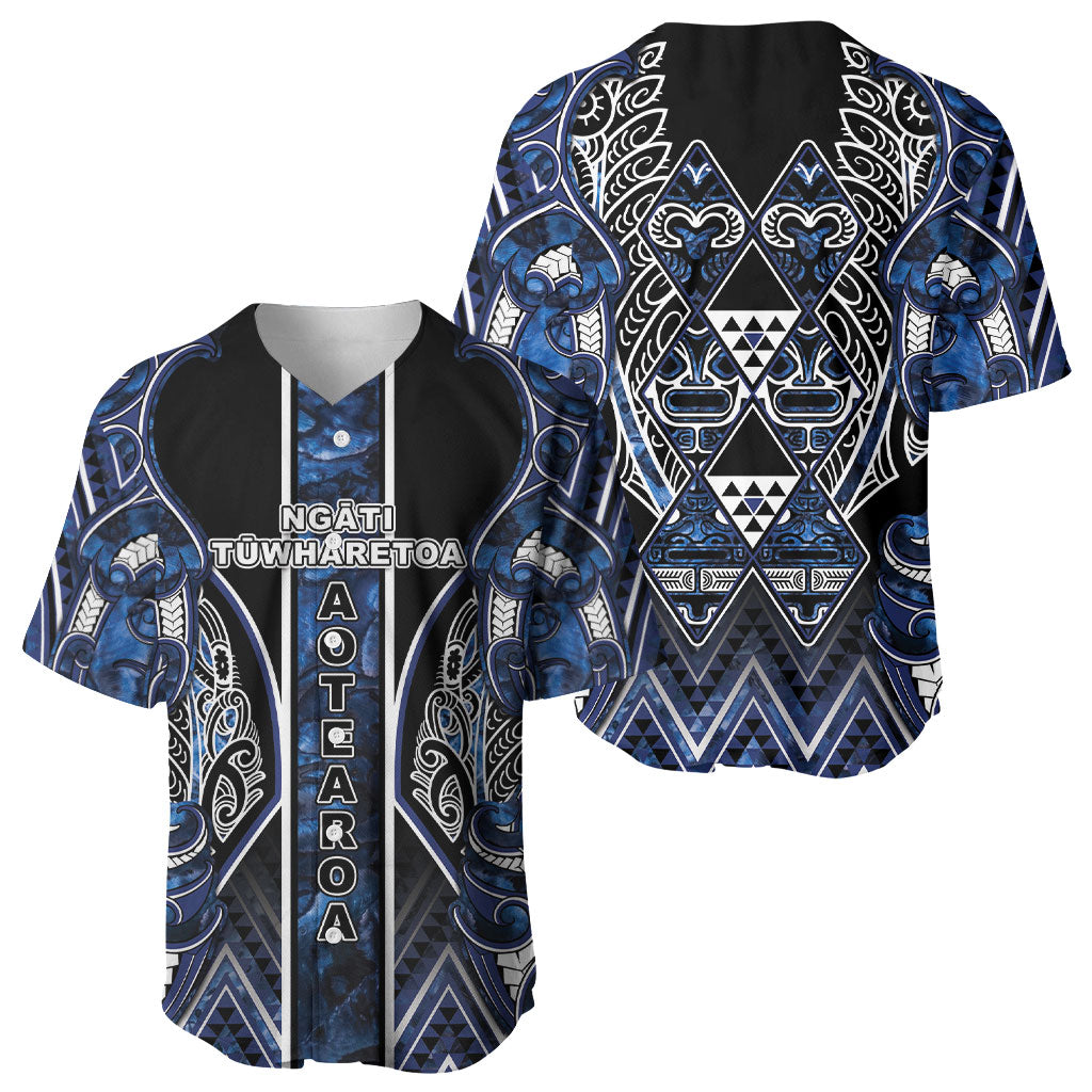 Aotearoa Tuwharetoa Baseball Jersey Maori Tribal Navy Paua Shell Pattern DT05 - Polynesian Pride