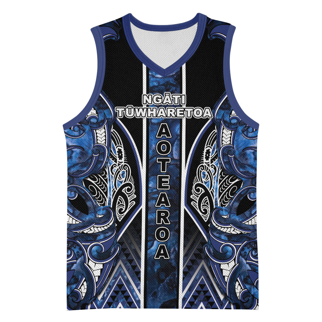 Aotearoa Tuwharetoa Basketball Jersey Maori Tribal Navy Paua Shell Pattern DT05 Unisex Navy - Polynesian Pride