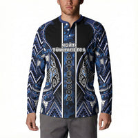 Aotearoa Tuwharetoa Button Sweatshirt Maori Tribal Navy Paua Shell Pattern DT05 - Polynesian Pride