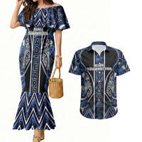 Aotearoa Tuwharetoa Couples Matching Mermaid Dress and Hawaiian Shirt Maori Tribal Navy Paua Shell Pattern DT05 Navy - Polynesian Pride