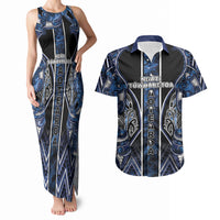 Aotearoa Tuwharetoa Couples Matching Tank Maxi Dress and Hawaiian Shirt Maori Tribal Navy Paua Shell Pattern DT05 Navy - Polynesian Pride