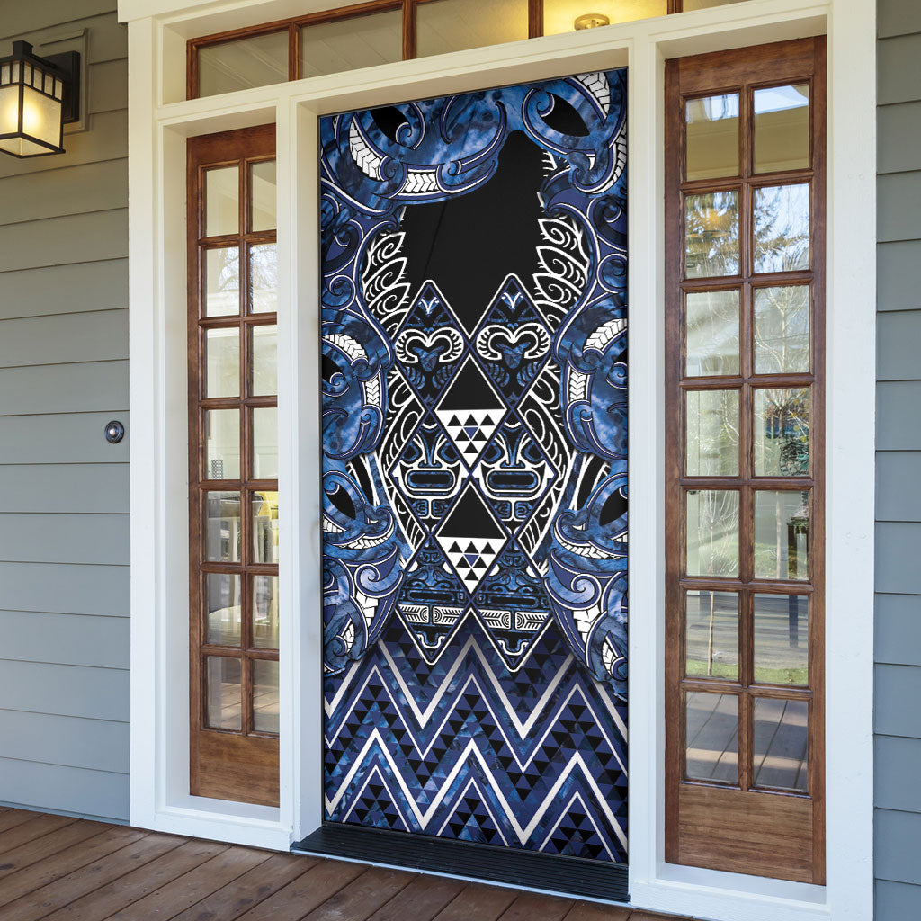 Aotearoa Tuwharetoa Door Cover Maori Tribal Navy Paua Shell Pattern DT05 - Polynesian Pride