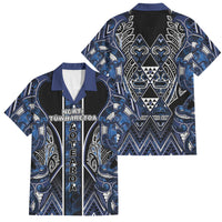 Aotearoa Tuwharetoa Family Matching Long Sleeve Bodycon Dress and Hawaiian Shirt Maori Tribal Navy Paua Shell Pattern DT05 Dad's Shirt - Short Sleeve Navy - Polynesian Pride