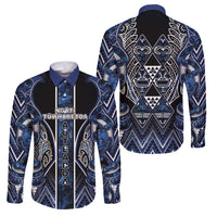 Aotearoa Tuwharetoa Family Matching Long Sleeve Bodycon Dress and Hawaiian Shirt Maori Tribal Navy Paua Shell Pattern DT05 Dad's Shirt - Long Sleeve Navy - Polynesian Pride