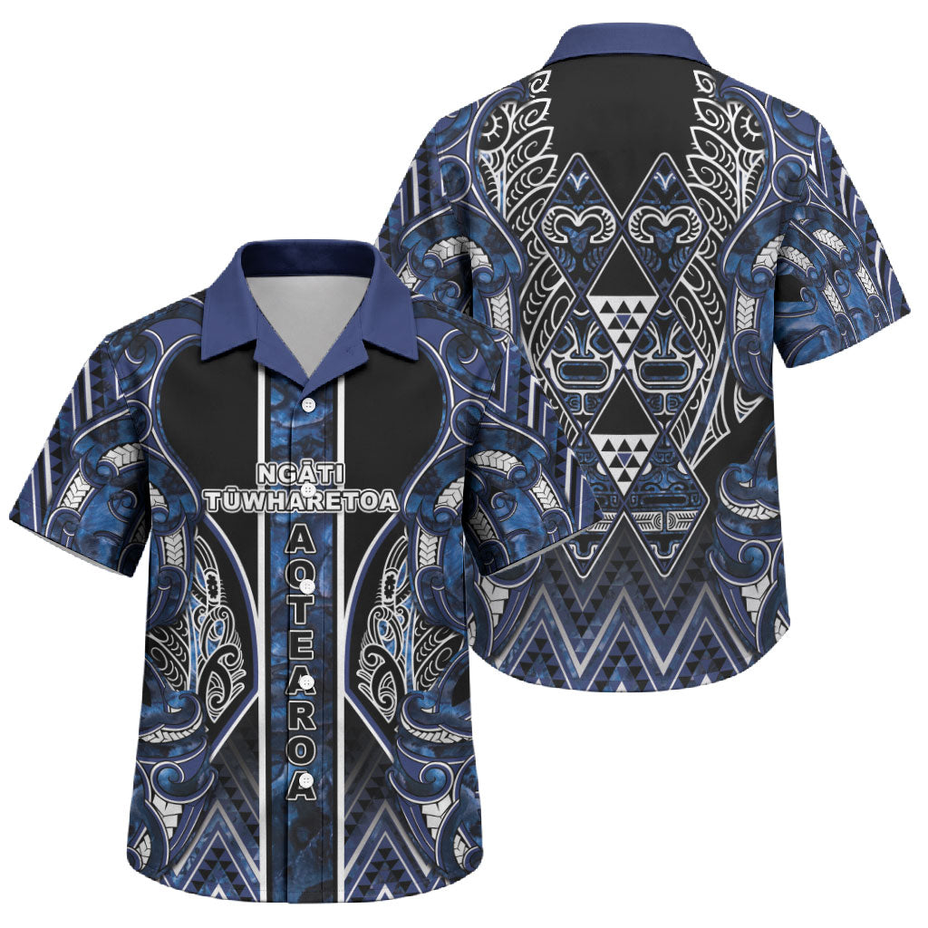 Aotearoa Tuwharetoa Family Matching Long Sleeve Bodycon Dress and Hawaiian Shirt Maori Tribal Navy Paua Shell Pattern DT05 Son's Shirt Navy - Polynesian Pride