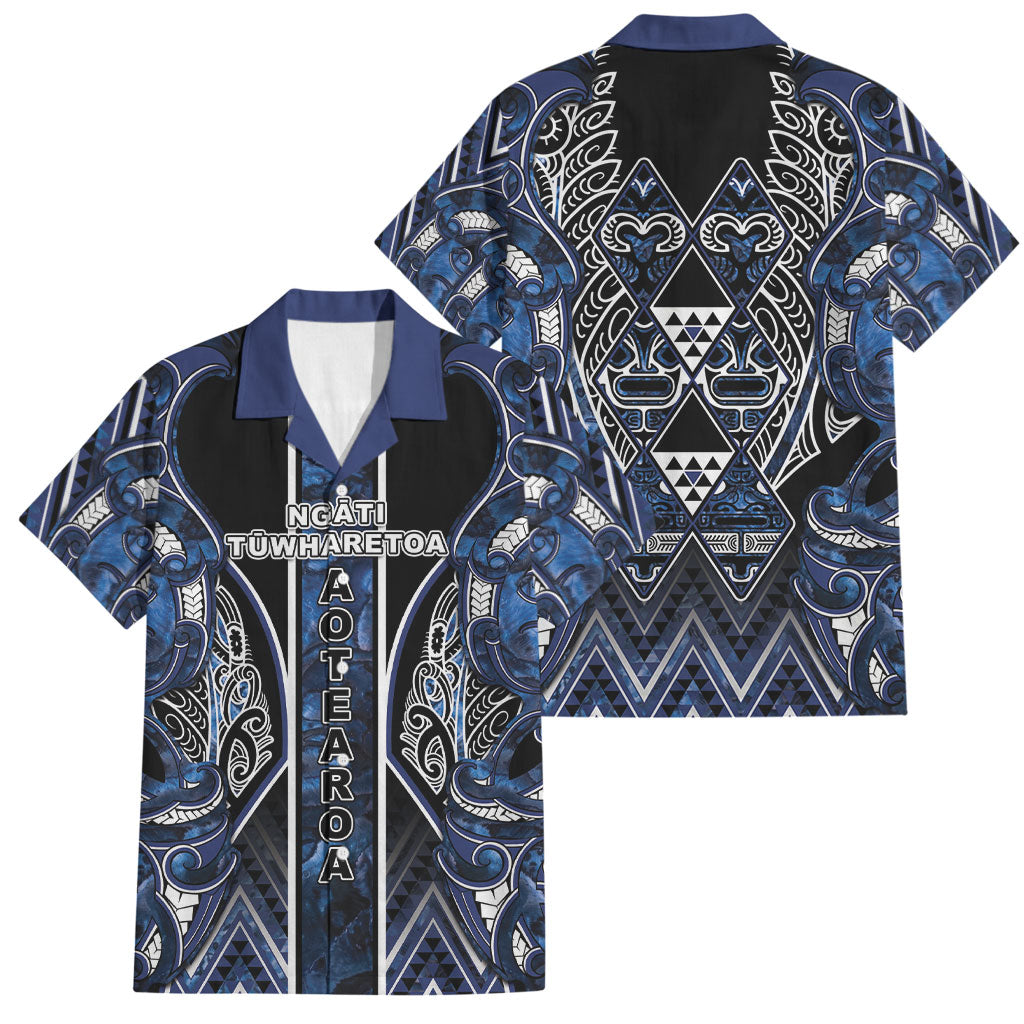 Aotearoa Tuwharetoa Family Matching Short Sleeve Bodycon Dress and Hawaiian Shirt Maori Tribal Navy Paua Shell Pattern DT05 Dad's Shirt - Short Sleeve Navy - Polynesian Pride