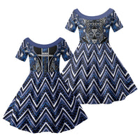 Aotearoa Tuwharetoa Family Matching Short Sleeve Bodycon Dress and Hawaiian Shirt Maori Tribal Navy Paua Shell Pattern DT05 Daughter's Dress Navy - Polynesian Pride
