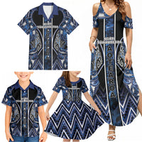 Aotearoa Tuwharetoa Family Matching Summer Maxi Dress and Hawaiian Shirt Maori Tribal Navy Paua Shell Pattern DT05 - Polynesian Pride