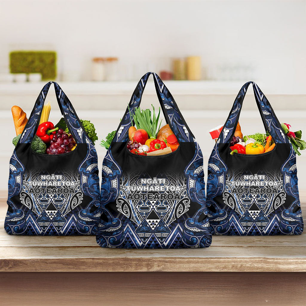 Aotearoa Tuwharetoa Grocery Bag Maori Tribal Navy Paua Shell Pattern DT05 3-pack One Size Navy - Polynesian Pride