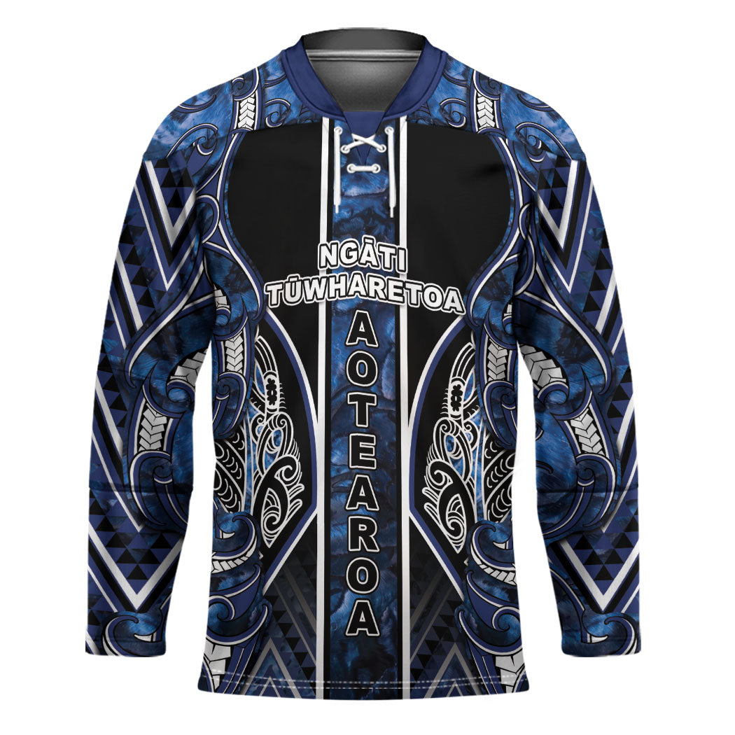 Aotearoa Tuwharetoa Hockey Jersey Maori Tribal Navy Paua Shell Pattern DT05 Unisex Navy - Polynesian Pride