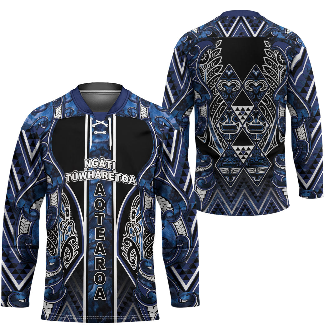 Aotearoa Tuwharetoa Hockey Jersey Maori Tribal Navy Paua Shell Pattern DT05 - Polynesian Pride