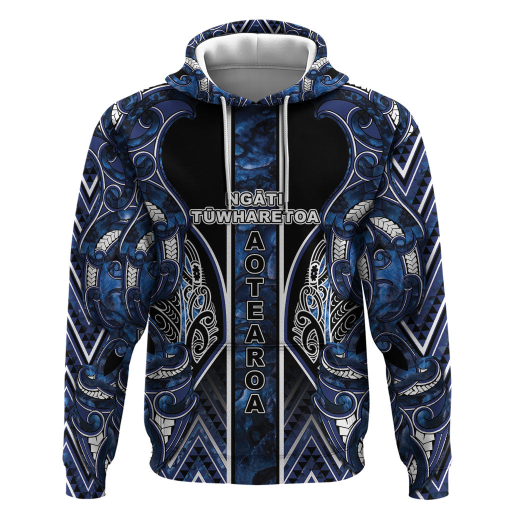 Aotearoa Tuwharetoa Hoodie Maori Tribal Navy Paua Shell Pattern DT05 Pullover Hoodie Navy - Polynesian Pride