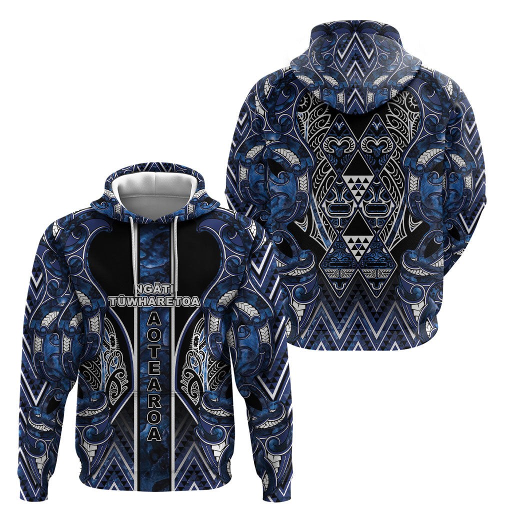 Aotearoa Tuwharetoa Hoodie Maori Tribal Navy Paua Shell Pattern DT05 - Polynesian Pride