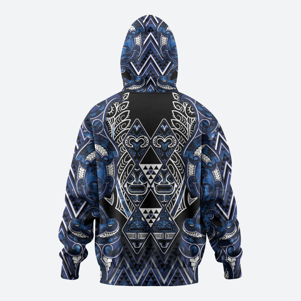 Aotearoa Tuwharetoa Hoodie Maori Tribal Navy Paua Shell Pattern DT05 - Polynesian Pride