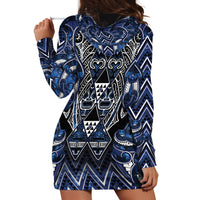 Aotearoa Tuwharetoa Hoodie Dress Maori Tribal Navy Paua Shell Pattern DT05 - Polynesian Pride