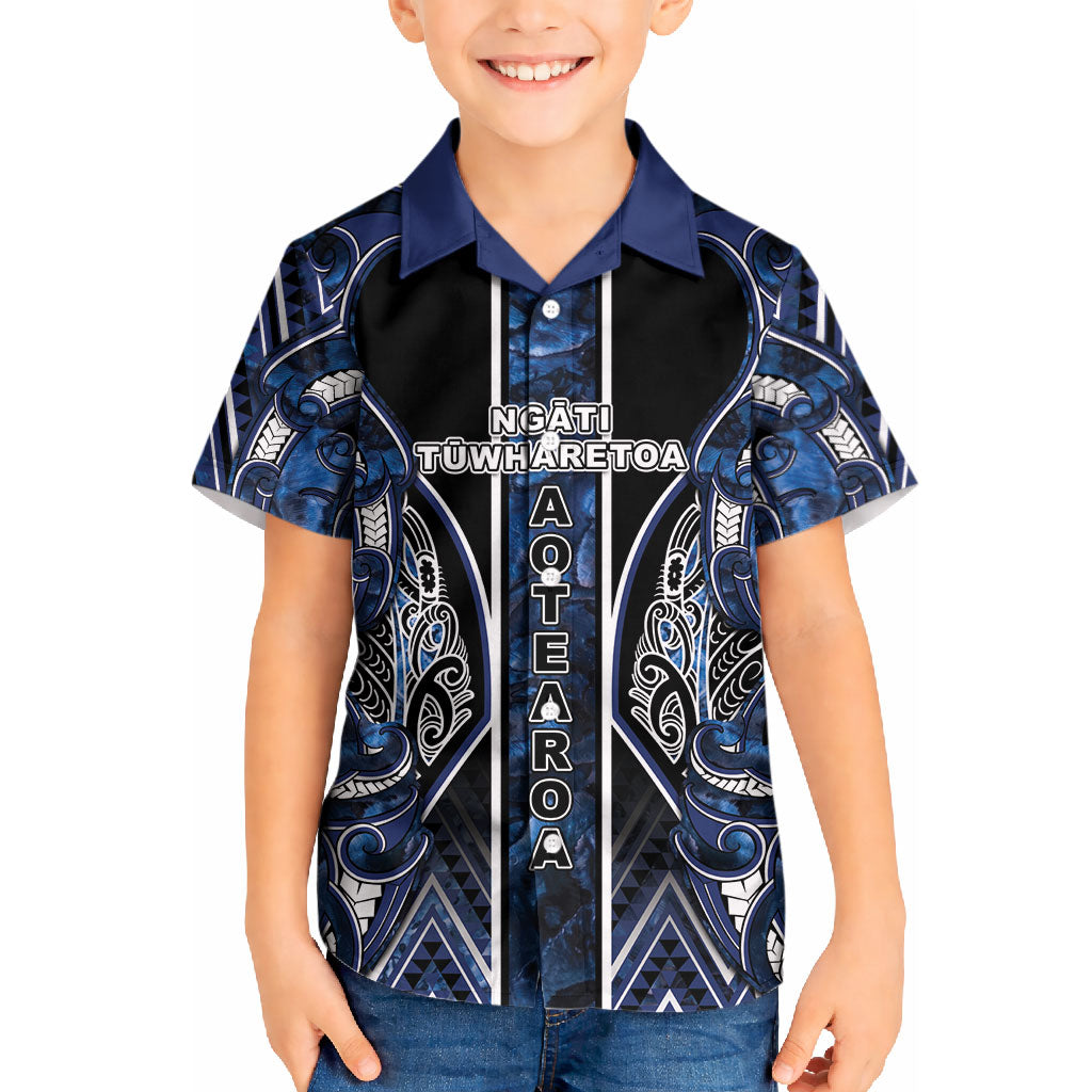 Aotearoa Tuwharetoa Kid Hawaiian Shirt Maori Tribal Navy Paua Shell Pattern DT05 Kid Navy - Polynesian Pride