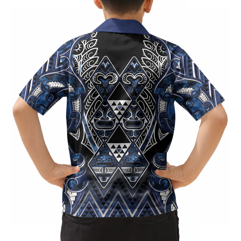 Aotearoa Tuwharetoa Kid Hawaiian Shirt Maori Tribal Navy Paua Shell Pattern DT05 - Polynesian Pride