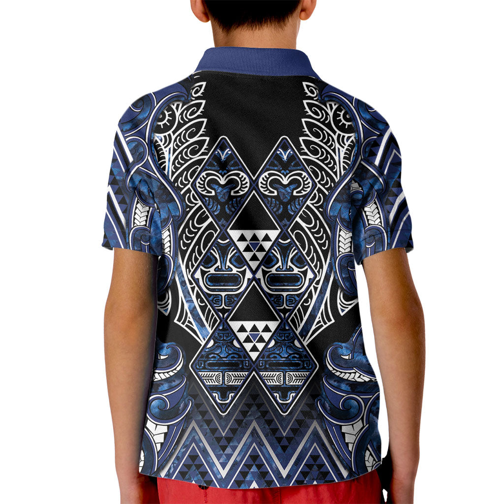 Aotearoa Tuwharetoa Kid Polo Shirt Maori Tribal Navy Paua Shell Pattern DT05 - Polynesian Pride