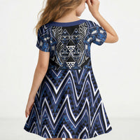 Aotearoa Tuwharetoa Kid Short Sleeve Dress Maori Tribal Navy Paua Shell Pattern DT05 - Polynesian Pride