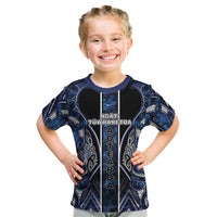 Aotearoa Tuwharetoa Kid T Shirt Maori Tribal Navy Paua Shell Pattern DT05 Navy - Polynesian Pride