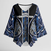 Aotearoa Tuwharetoa Kimono Sleeve Blouse Maori Tribal Navy Paua Shell Pattern DT05 Female Navy - Polynesian Pride