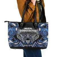 Aotearoa Tuwharetoa Leather Tote Bag Maori Tribal Navy Paua Shell Pattern DT05 - Polynesian Pride