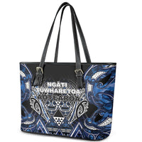 Aotearoa Tuwharetoa Leather Tote Bag Maori Tribal Navy Paua Shell Pattern DT05 - Polynesian Pride