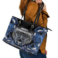 Aotearoa Tuwharetoa Leather Tote Bag Maori Tribal Navy Paua Shell Pattern DT05 - Polynesian Pride